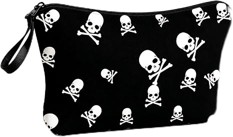 GRITOSE Halloween Cosmetic Bag Black Goth with Skull designs Pencil Case Purse Spooky Halloween Supplies for Women Make up Bag Toiletry Travel Pouch with Zipper for Party Supplies - sugar skull handbags for sale
