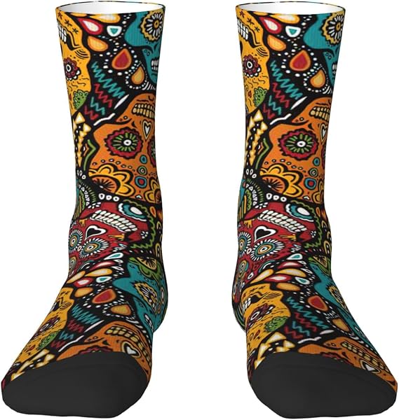 Sugar And Skulls Style Print Novelty Unisex Socks Colorful Stylish Crew Socks Casual Dress Gifts For Men Women - sugar skull costume