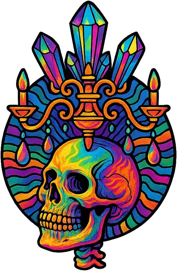 (3 Pack) Psychedelic Crystal Chandelier Human Skull Rainbow Light Sticker (2" x 3.25") - skull lamp