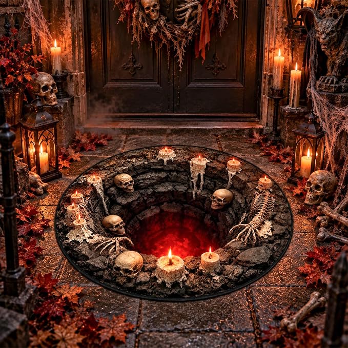 3D Illusion Door Mat, Halloween 3D Optical Illusion Rug, Soft & Durable Fabric Non-Slip, Halloween Indoor/Outdoor Welcome Rug (23.62X23.62IN)