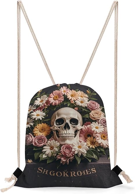 Sugar Skull Lightweight Sports Drawstring Backpack for Gym - skull backpack