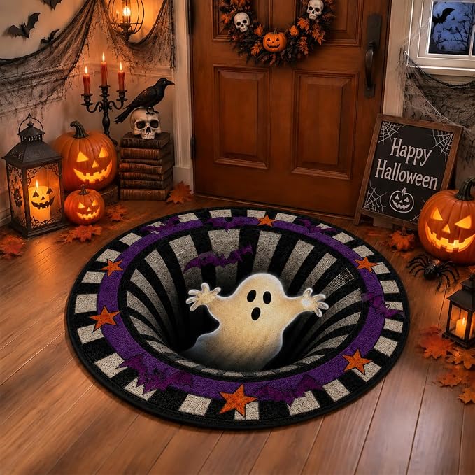3D Illusion Door Mat, Halloween 3D Optical Illusion Rug,Soft & Durable Fabric Non-Slip Modern Home Decor, Halloween Indoor/Outdoor Welcome Rug (23.62X23.62IN)