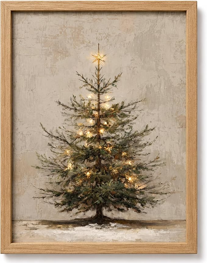 Christmas Tree Wall Art Framed Canvas Picture Rustic Farmhouse Winter 8x10 - skull wall art