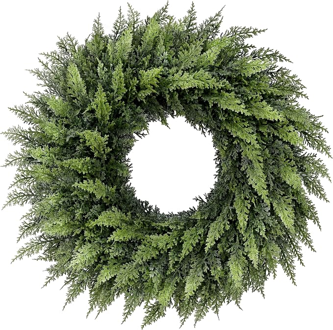 HUITEM 26" Cedar Wreath, Lifelike Touch Christmas Wreaths for Front Door - skull wreath