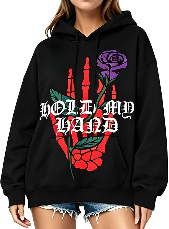 Polyester Hoodie, Unisex Hooded Pullover Sweatshirt - skull sweatshirts