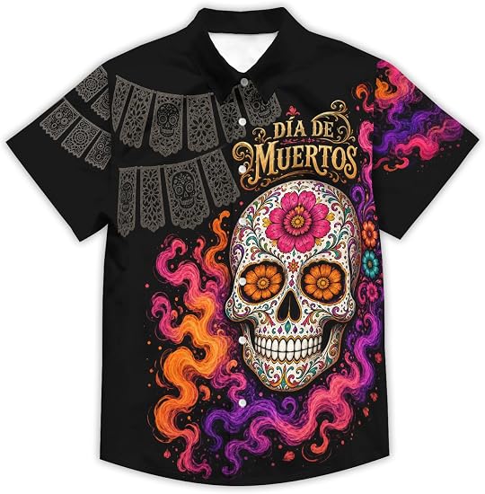 Men's Hawaiian Funny Beach Tropical Short-Sleeve Holiday Print Fun Shirt Casual Button Shirt Unisex - skull tshirt