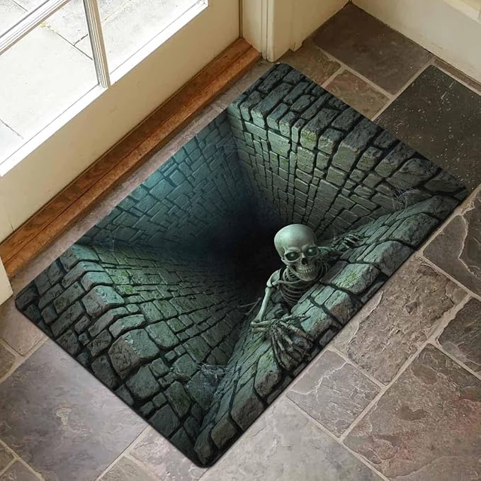 Crawling Skeleton Doormat 30x18in Halloween Door Outdoor Mat - skull floor mat
