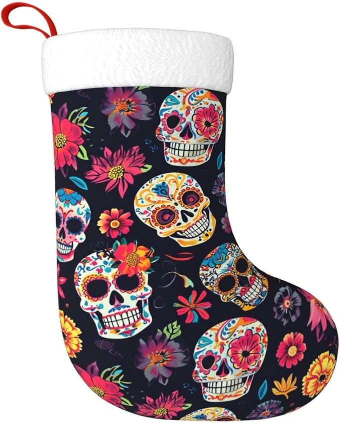 Colorfully Sugar-Skull_1 Large Personalized Christmas Stockings, Plush Fireplace Stockings, Holiday Decoration and Gift Idea - sugar skull costume