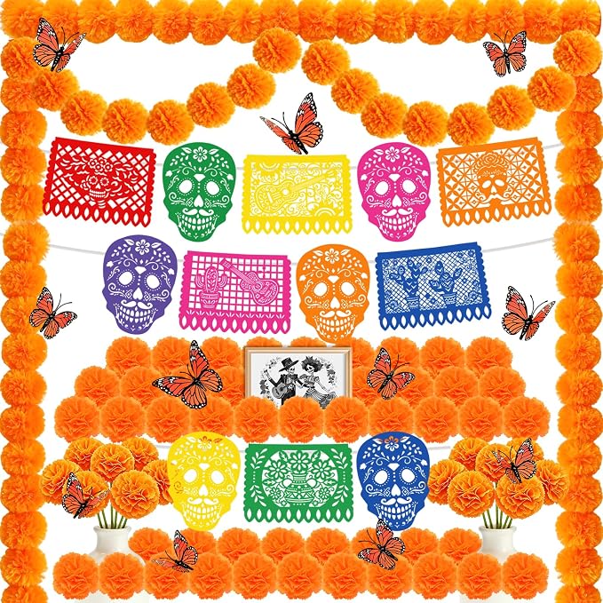 Day of The Dead Decorations Set 127 Pcs Dia De Los Muertos Ofrenda Decor - skull carpet