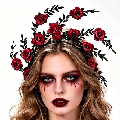 Yean Day of The Dead Headpiece Rose Halloween Headband for Women - skull headband