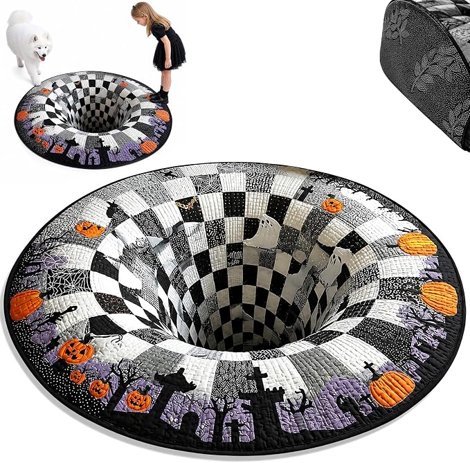 3D Halloween Rug Optical Illusion Rug Brick Bottomless Area