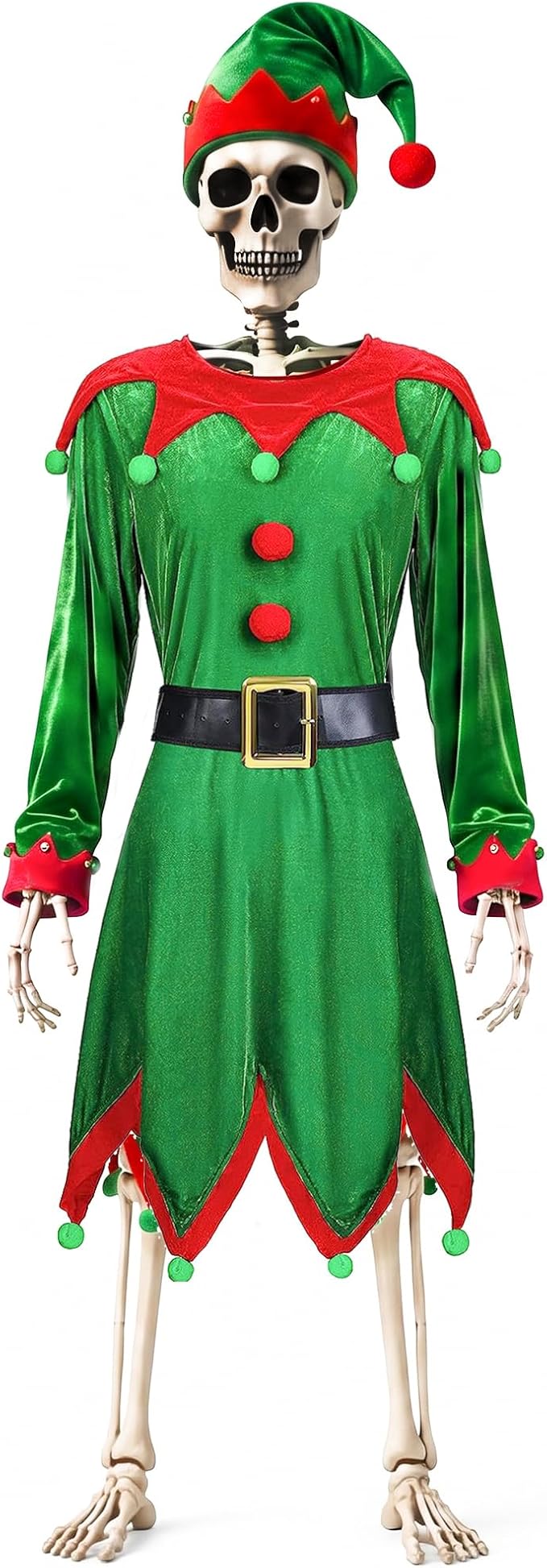 12FT Skeleton Christmas Costume, Christmas Elf Outfit 12 FT Skeleton Accessories, Giant Skeleton Clothes with Hat, Skeleton Decorations, Outdoor Yard Lawn Porch Holiday Decor - skeleton