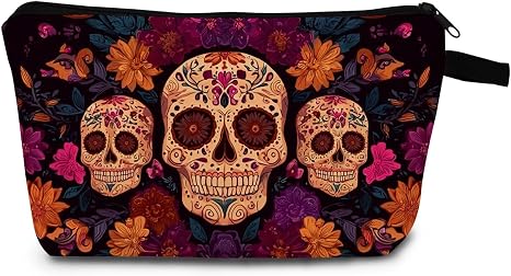 Mexican Sugar Skull Print Makeup Bag - sugar skull handbags for sale