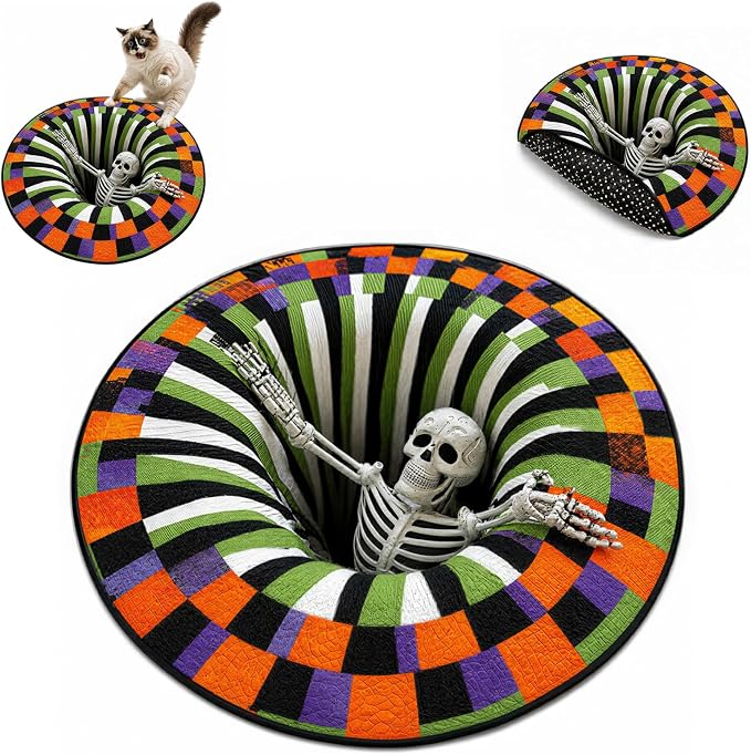 3D Halloween Rugs,3D Vortex Halloween Rug,Skeleton Abyss Halloween-Rugs - skull carpet