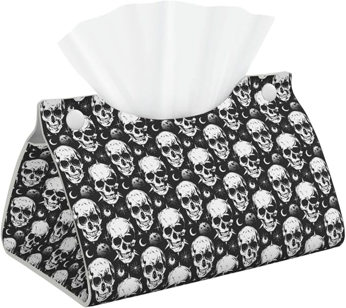 Skulls and Mysterious Patterns Print Tissue Box Cover Holder Long Leather Tissue Cube Box 7.9"X4.9"X4.5" Modern Tissue Case for Bathroom, Home Office Decor - skull toilet paper