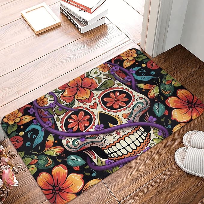 Door Mat Outside Entrance 24" x 16" Non-Slip Welcome Mat Front Door Mat - skull floor mat