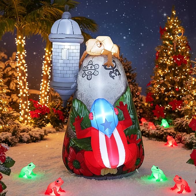 Puerto Rico Christmas Inflatables with Coqui Frog, 5FT Yard Decor - skull inflatable