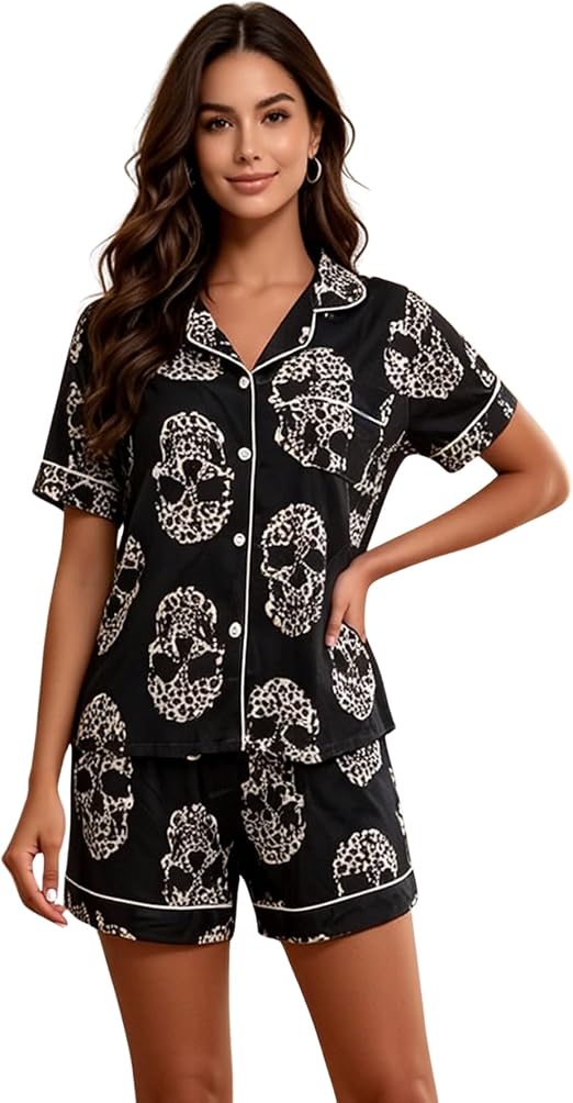 PORRCEY Women's Pajama Set Floral Animal Sleepwear Lounge 2 Piece - skull pajamas