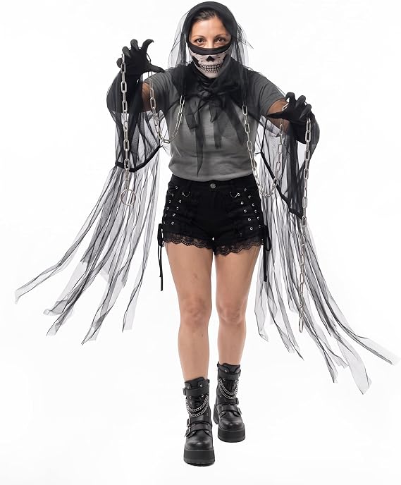 BLESSUME Ghost Bride Costume Accessories 4 Piece Halloween Set for Women - skull jacket