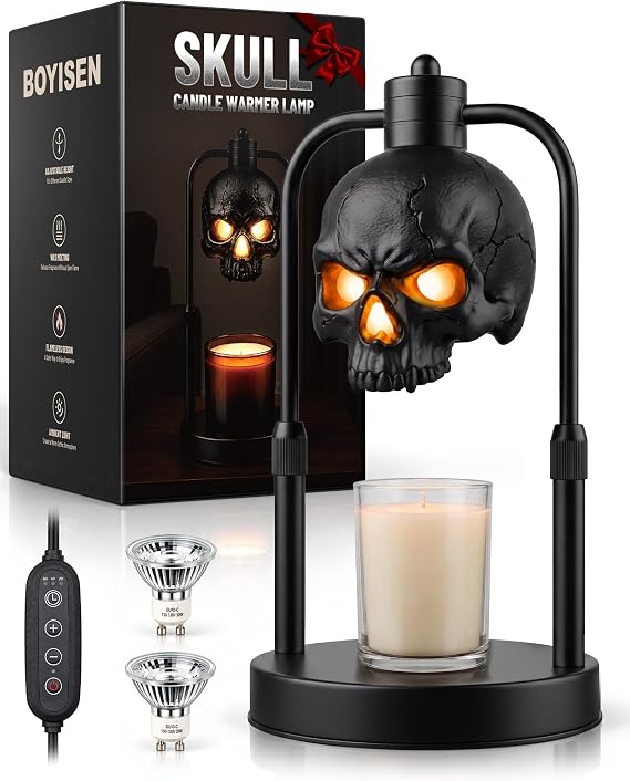 BOYISEN Skull Candle Warmer Lamp with Timer and Dimmer, Dark Black - skull candle