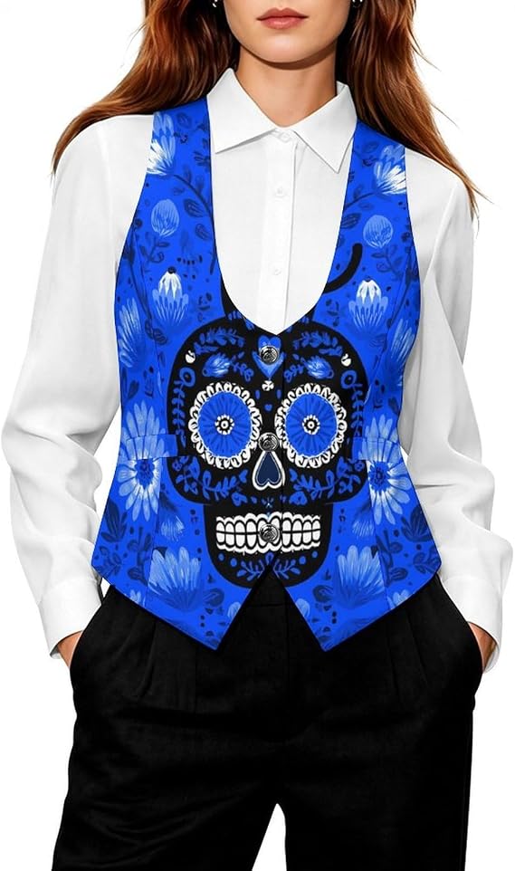 Cats on Sugar Skull Casual Women's Suit Vest Waistcoat 5X-Large - skull leggings