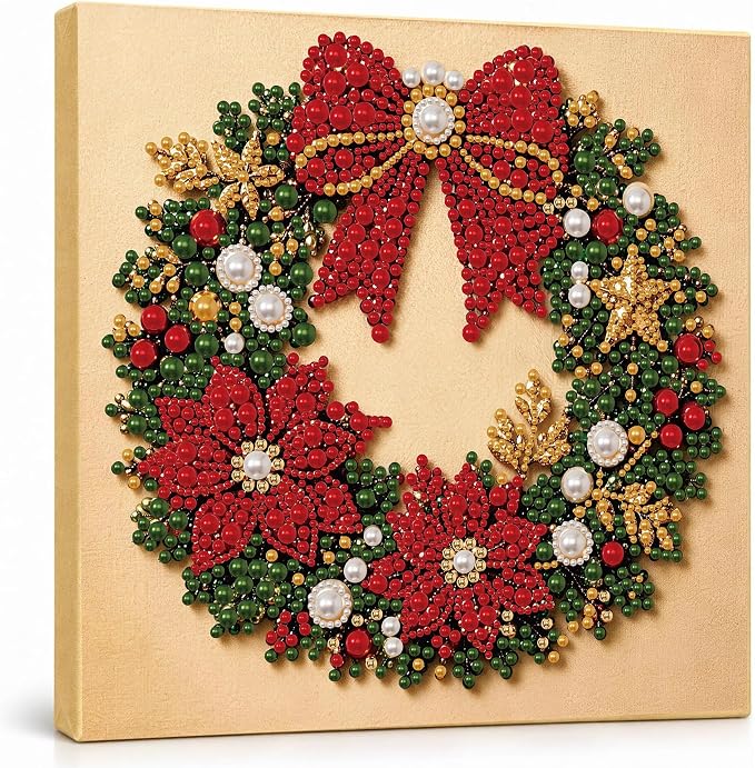 DIY Christmas Pearl Diamond-Painting Art Kit with Frame (Christmas wreath) - skull painting