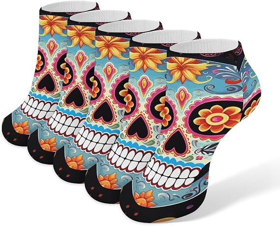 Sugar Skulls 5 Pack Low Cut Socks, Women's Running Socks - sugar skull costume