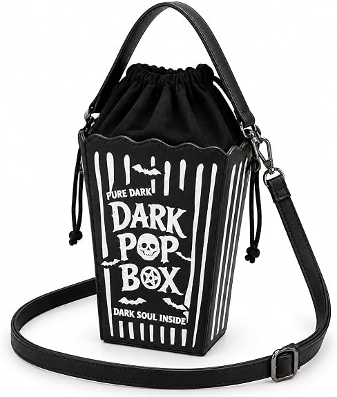 Goth Popcorn Box Crossbody Bag - Novelty Handbag for Women - sugar skull handbags for sale