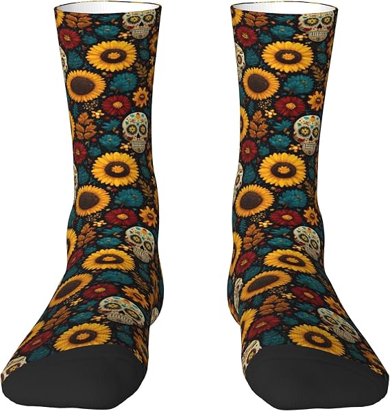 Novelty Crew Socks Casual Crew Mid Calf Dress Socks-Sugar Skull - sugar skull costume