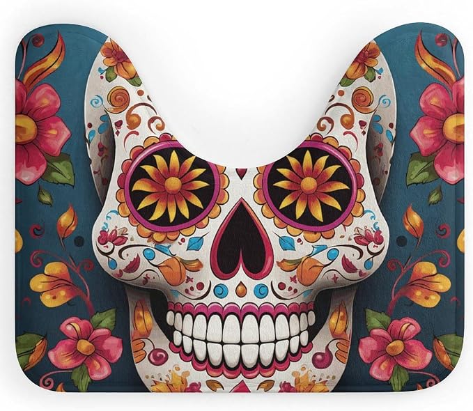 Colorful Sugar Skull Toilet Rugs U Shaped 16x20in Contour Rug - skull toilet mat