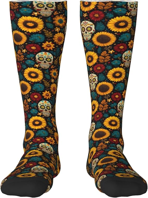 Funny Knee High Socks For Women Men Novelty Stocking,Sugar Skull - sugar skull costume