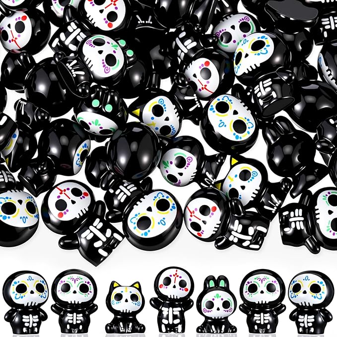 50 Pcs Halloween Mini Resin Sugar Skull Figurines Bulk - sugar skull ornament