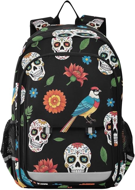 GAIREG Sugar Skull Black Magnetic-Flap Girls Backpack - skull backpack