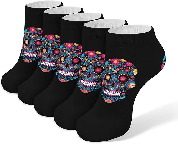 Sugar Skull Ankle Socks Low Cut for Men Women - sugar skull costume