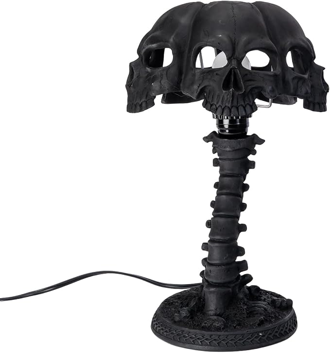 Pacific Giftware Black Skull Shade with Spine Base Gothic Resin Table Lamp, 15″ H, Horror-Themed Decorative Accent Light, Unique Gothic Home Décor for Bedroom, Office, Living Room, Halloween Display