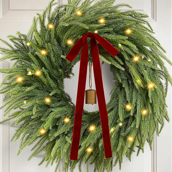 Waipfaru 24 Inch Norfolk Pine Wreath with Lights - skull wreath