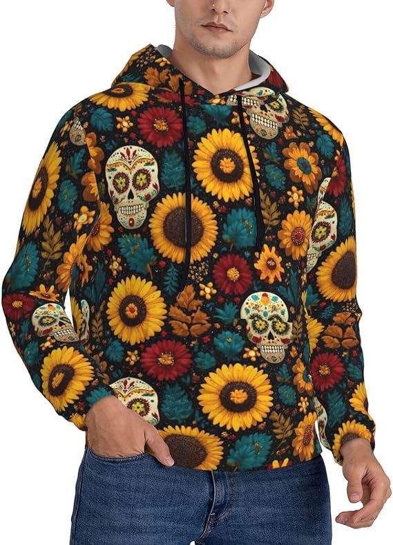 Men'S Pullover Hoodie Sweatshirt -Sugar Skull - skull sweatshirts