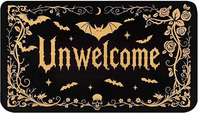 Halloween Unwelcome Door Mat Gothic Bat Indoor Rugs 17"x30" - skull door mat