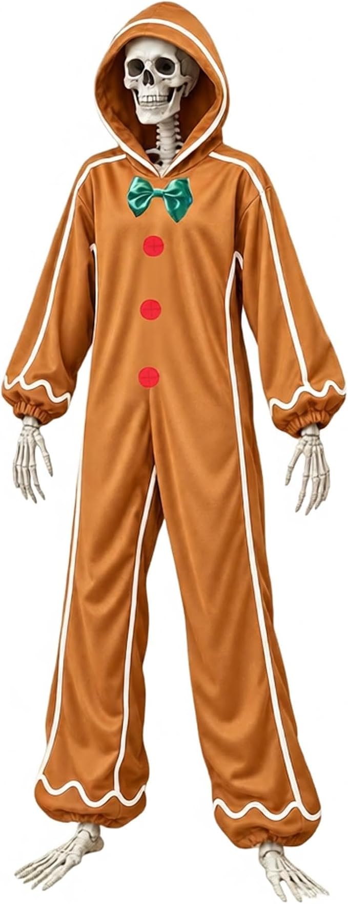 12 FT Skeleton Gingerbread Man Costume Christmas Skeleton Outfit with Gingerbread Bodysuit for 12 FT Skeleton Decoration Outdoor Yard Porch Lawn Holiday Decor - skeleton