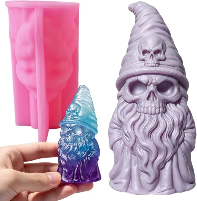 3D Detailed Skull Gnome Sllicone Resin Mold for DIY Candle Home Decor W1492 - skull ashtray