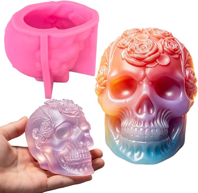 3D Flower Skull Resin Mold for Epoxy Resin Casting B0010 - skull candle