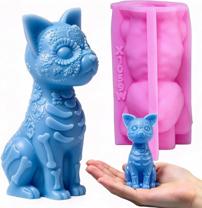 3D Sugar Skull Cat Silicone Resin Mold for DIY Candle Home Decor X1059W - skull figurine