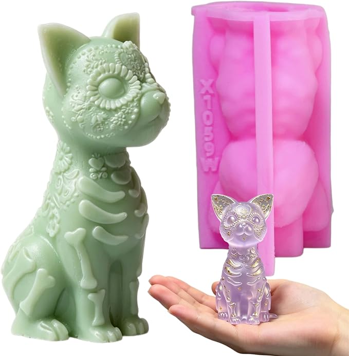 3D Sugar Skull Cat Silicone Resin Mold for DIY Candle Home Decor X1059W - skull candle