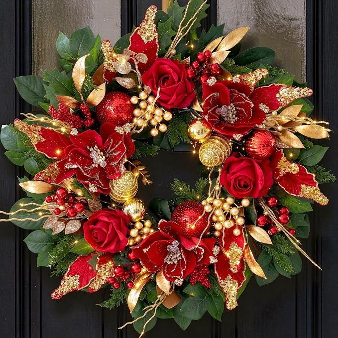 Lighted Christmas Wreaths for Front Door 24 Inch Christmas Door Wreath - skull wreath