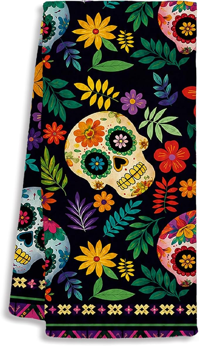 Mexican Skull Day of the Dead Kitchen Towels Decorative 16x24in - skull toilet paper
