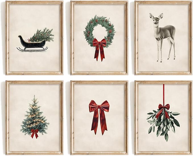 Vodefoad Vintage Christmas Wall Art Set of 6 Pcs-Unframed - skull wall art