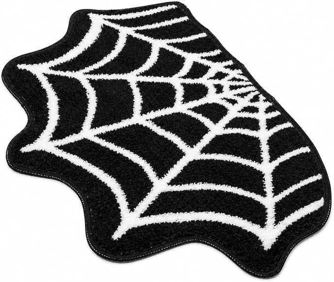 Spider Web Bath Mat, 31 x 20 in, Absorbent Halloween Rug, Black