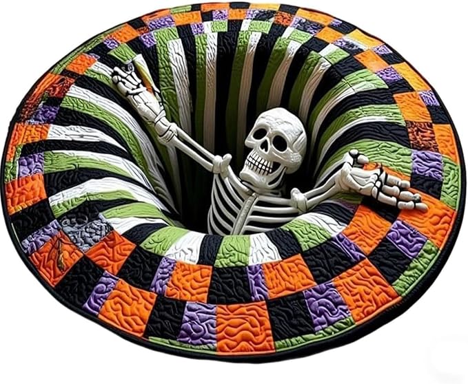 3D Halloween Rug,Novelty Ghost Skeleton Optic Illusion Rug,Gothic Rug Decor - skull carpet