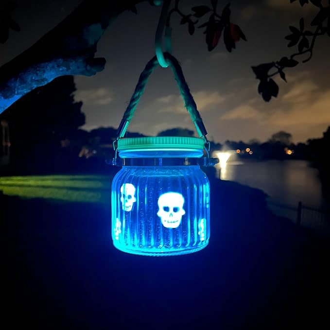 Halloween Outdoor Battery Operated LED Jar Light with Remote Timer Skull