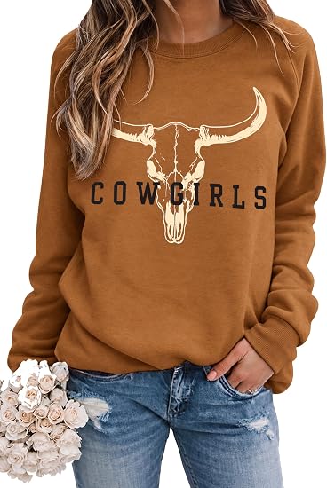 FRYAID Western Sweatshirts For Women Rodeo Cowgirl Graphic Pullover - skull sweatshirts